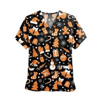 Camisas De Enfermagem Vermelhas E Verdes De Natal, Uniformes De Enfermeira Com Decote Em V E Manga