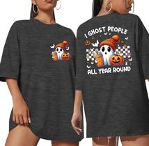 Camisas de Halloween para mulheres Linda camisa Ghost com estampa de abóbora Camisas de Halloween para mulheres Linda camisa Ghost com estampa de abóbora