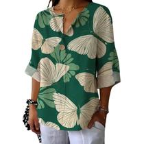 Camisas de linho casual de negócios, manga 3/4, para mulheres, 2GG 2025 Camisas de linho casual de negócios, manga 3/4, para mulheres, 2GG 2025