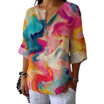 Camisas de linho casual de negócios, manga 3/4, para mulheres, 2GG 2025 Camisas de linho casual de negócios, manga 3/4, para mulheres, 2GG 2025