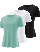 Camisas de manga curta Blingfit, pacote com 3, femininas, verão, UV 50+ Camisas de manga curta Blingfit, pacote com 3, femininas, verão, UV 50+