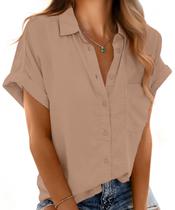 Camisas de manga curta Mintreus para mulheres casuais cáqui tamanho GG Camisas de manga curta Mintreus para mulheres casuais cáqui tamanho GG