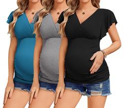 Camisas de maternidade Ekouaer Flying de manga curta, 3 pacotes S