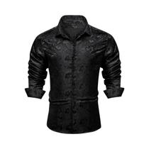 Camisas De Vestir Masculinas De Manga Longa Em Poliéster Com Estampa Paisley, Camisa Social Luxuosa
