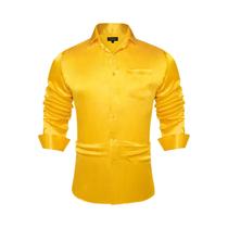 Camisas De Vestir Masculinas De Manga Longa Em Verde Sálvia, Preto, Amarelo E Vermelho, Em Satin