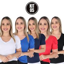 Camisas Femininas Blusa Manguinha Bufante Moda Casual Linha Viscolycra Princesa Blogueira Kit 5