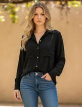 Camisas Femininas Com Bolsos Manga Longa Linho Premium Gola Colarinho Italiano Elegante Fina Blusa Feminina Comprida