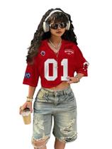 Camisas femininas Crop Top WDIRARA, soltas, multicoloridas, vermelhas