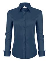 Camisas femininas de botão siliteelon de manga comprida Teal M