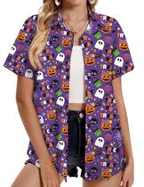Camisas havaianas de Halloween Mizvsitrd Matching Couples Purple Camisas havaianas de Halloween Mizvsitrd Matching Couples Purple