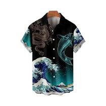 Camisas Havaianas Masculinas Estampadas Em 3D Com Mangas Curtas Estilo Casual Com Lapela Estilo