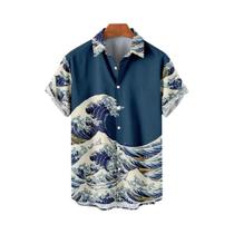 Camisas Havaianas Masculinas Impressas Em 3D Com Mangas Curtas, Estilo Casual Com Lapela, Estampa