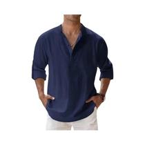Camisas Havaianas Masculinas Leves De Manga Longa Em Algodão E Linho, Estilo Streetwear, Respirável