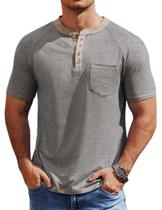 Camisas Henley COOFANDY para homens de manga curta cinza claro