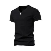 Camisas Henley masculinas de manga curta casual algodão slim fit básico verão com decote em V