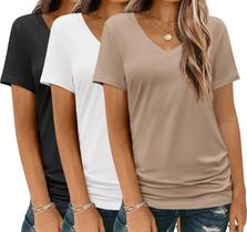 Camisas HOTOUCH de manga curta com decote em V para mulheres, pacote com 3 - M