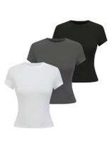 Camisas justas COZYEASE de manga curta para meninas, pacote com 3, 13 anos Camisas justas COZYEASE de manga curta para meninas, pacote com 3, 13 anos