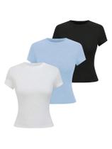 Camisas justas COZYEASE Girl Summer, manga curta, azul, 6 anos
