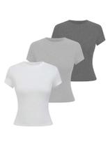 Camisas justas COZYEASE Summer Girl, pacote com 3, manga curta, 8 anos Camisas justas COZYEASE Summer Girl, pacote com 3, manga curta, 8 anos