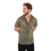 Camisas masculinas de renda trabalhada