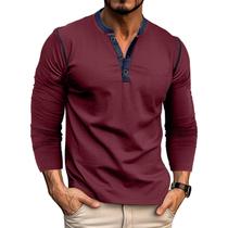 Camisas masculinas Henley Qekoma Casual Basic de algodão de manga comprida