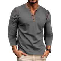Camisas masculinas Henley Qekoma Casual Basic de algodão de manga comprida