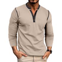 Camisas masculinas Henley Qekoma Casual Basic de algodão de manga comprida