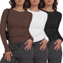 Camisas MLYENX Femininas Manga Longa Ajustadas 3 Unidades Camisas MLYENX Femininas Manga Longa Ajustadas 3 Unidades