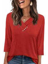 Camisas Navideñas Sampeel para Mujer 2025 Manga 3/4 Cuello en V Rojo Talla L Camisas Navideñas Sampeel para Mujer 2025 Manga 3/4 Cuello en V Rojo Talla L