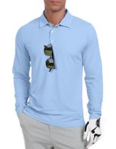 Camisas polo de golfe Askdeer de manga comprida UPF 50+ para homens azul claro