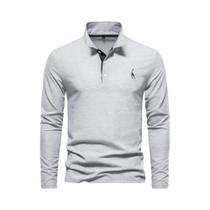 Camisas Polo Masculinas Com Bordado De Cervo Manga Longa Cor Sólida Casual De Negócios 2023 AIOPESON