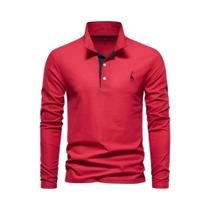 Camisas Polo Masculinas Com Bordado De Cervo Manga Longa Cor Sólida Casual De Negócios 2023 AIOPESON