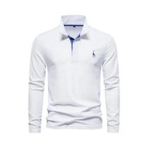 Camisas Polo Masculinas Com Bordado De Cervo Manga Longa Cor Sólida Casual De Negócios 2023 AIOPESON