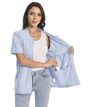 Camisas pós-mastectomia com zíper com bolsos de drenagem após cirurgia mamária, recuperação, bolsa de nefrostomia, suprimentos indispensáveis, roupas de algodão confortáveis, camisas de manga curta, azul claro