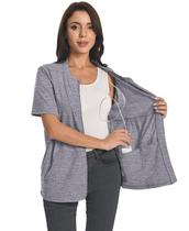 Camisas pós-mastectomia com zíper com bolsos de drenagem após cirurgia mamária, recuperação, suprimentos para bolsas de nefrostomia, roupas indispensáveis, algodão, camisas confortáveis de manga curta, cinza escuro