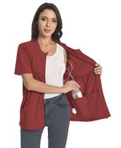 Camisas pós-mastectomia com zíper com bolsos de drenagem após cirurgia mamária, recuperação, suprimentos para bolsas de nefrostomia, roupas indispensáveis, algodão, camisas confortáveis de manga curta, vinho tinto