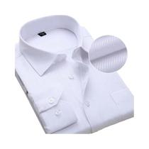 Camisas Sociais Masculinas Plus Size 8XL - Manga Comprida Listrada Branca - Roupas Formais