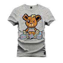 Camiseta 100% Algodão Confortável Premium Estampada Urso Marrom Boladinho