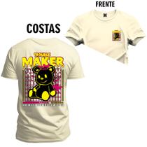 Camiseta 100% Algodão Confortável Premium Estampada Urso Tranquile Monker Frente e Costas