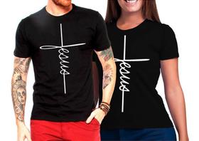 Camiseta 100% Algodão Evangélica Cristã Jesus Kit Casal - Nessa Stop