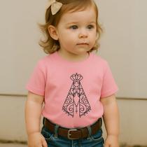 Camiseta 100%Algodão Feminina Country Estampa Nossa Senhora Aparecida Minimalista Fine Line Católica