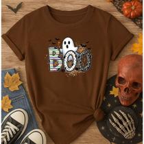 Camiseta 100% Algodão Halloween Estampa Boo Fantasma 175 Festa Dia das Bruxas Modinha Adolescente