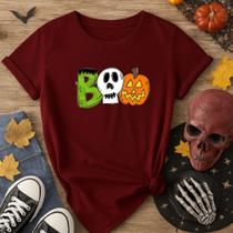 Camiseta 100% Algodão Halloween Estampa Boo Símbolos 176 Modinha Adolescente Amigas Fantasia Fofa