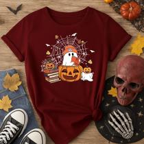 Camiseta 100% Algodão Halloween Estampa Fantasma Abóbora 171 Look Fantasia Passeio do Dia das Bruxas