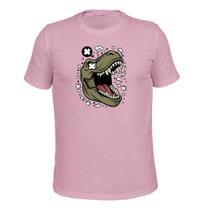 Camiseta 100% Algodão Malha 30.1 Estampada Dino Sorrindo