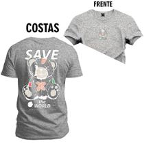 Camiseta 100% Algodão Premium Estampada Save Urso Frente e Costas