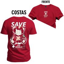 Camiseta 100% Algodão Premium Estampada Save Urso Frente e Costas