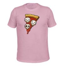 Camiseta 100% Algodão Tecido Macio Caveira Pizza