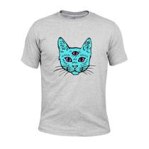 Camiseta 100% Algodão Tecido Macio Estampada Gato Olhos