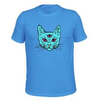 Camiseta 100% Algodão Tecido Macio Estampada Gato Olhos